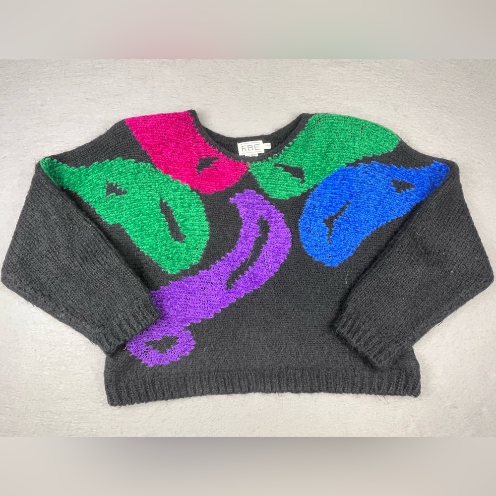 Rare Vintage 90s Low Cropped FaBE Multicolored Splatter Knit Pullover Sweater